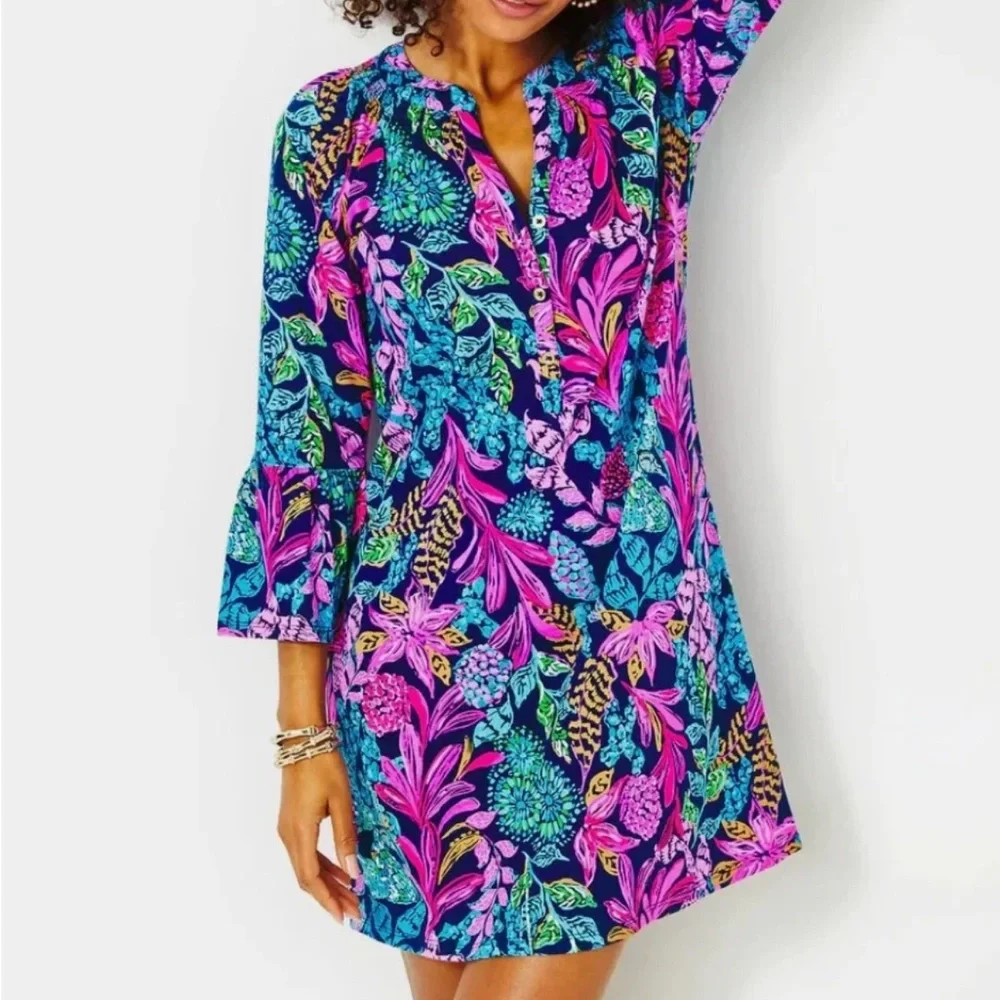 NWOT Lilly Pulitzer Sz M NWT Norris Dress Calypso Coast Aegean - Picture 1 of 9